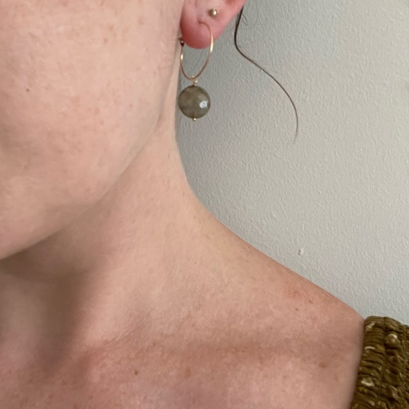 Handmade Labradorite Hoop Earrings 14k gf. Everyday earrings, shower safe! - Picture 4 of 6